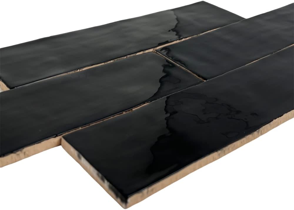 3x12 Handmade Look Black Ceramic Subway Tile Walls and Kitchen Backsplashes - Glossy Finish (Box Covers 5.5 Sq. Ft.)
