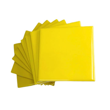 4 in Yellow Glossy Ceramic Tile, 4 1/4 in Square, Box of 10 Pieces (1 Sq Ft) Wall & Kitchen Backsplash by