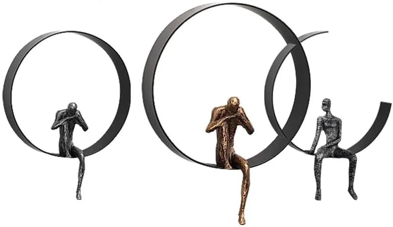 Wall Decor, Metal & Resin 3D Wall Art, Minimalist Modern Art Work Ornaments, Thinker Wall Sculpture Bedroom Kitchen - Set of 3