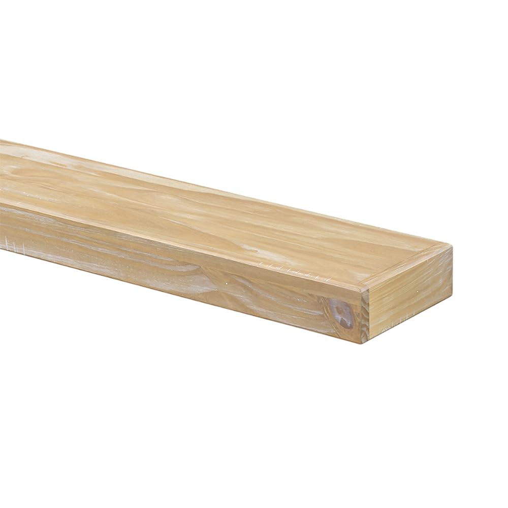 Dakota 60 Inch Fireplace Mantel Shelf, Box-Constructed Pine Wood Shelf with 9" Depth, Whitewash Floating Mantel