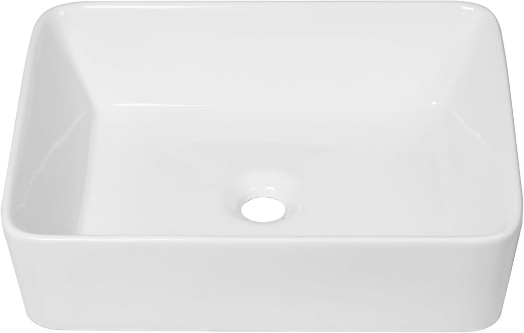 Sarlai Vessel Sink Rectangular - 19"x15" White Bathroom Sink Rectangle Above Counter Porcelain Ceramic Bathroom Vessel