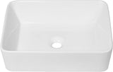 Sarlai Vessel Sink Rectangular - 19"x15" White Bathroom Sink Rectangle Above Counter Porcelain Ceramic Bathroom Vessel