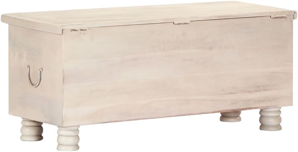 Wooden Storage Chest 43.3 inch, White Acacia Wood Trunk with Carved Panels, Large Decorative Blanket Storage Box