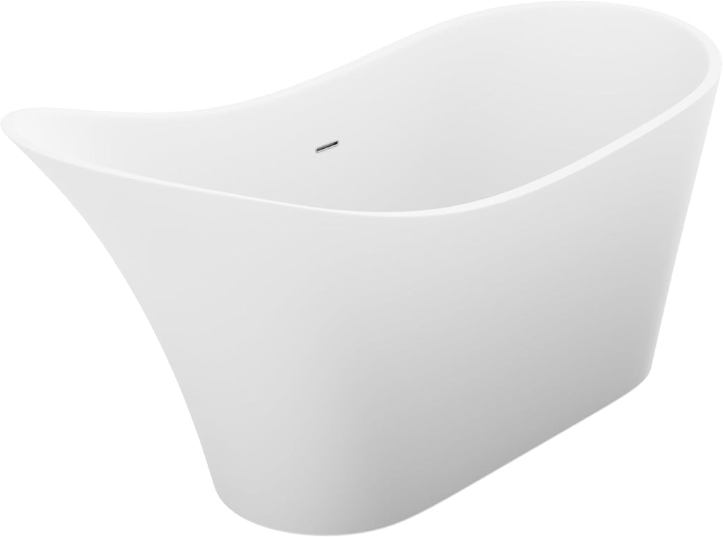 Tuasavi Series 68 in. x 29 in. Flat Bottom Solid Surface Freestanding Soaking Bathtub with Center Drain in Matte White