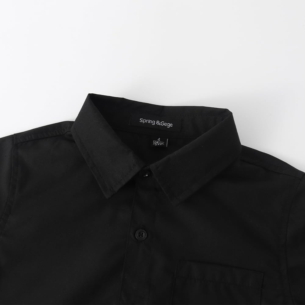 Boys' Short Sleeve Dress Shirts Formal Uniform Poplin Solid