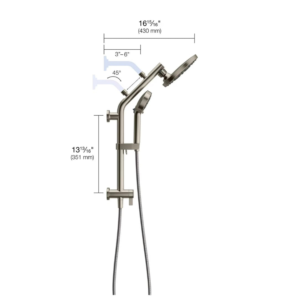 HydroRail 3-in-1 Multifunction Shower System, Brushed Nickel, with Handshower, Slidebar, 60" Hose, 5 Spray Functions