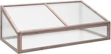 Wooden Greenhouse Garden Cold Frame, 43.3"x22.0"x15.4" Solid Fir Wood Plant Protector for Herbs and Flowers, Gray
