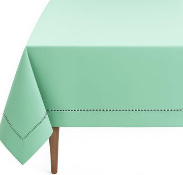 Classic Solid Color Hemstitched Border 65 x 84 Inch Tablecloth for Dining Table, Dinner Parties, Wed