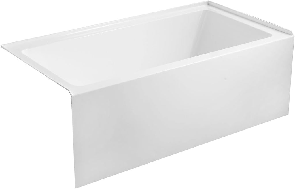 VTDR603022L 60-Inch Acrylic Curved Apron 3-Wall Alcove Tub with Left Hand Drain Hole, White