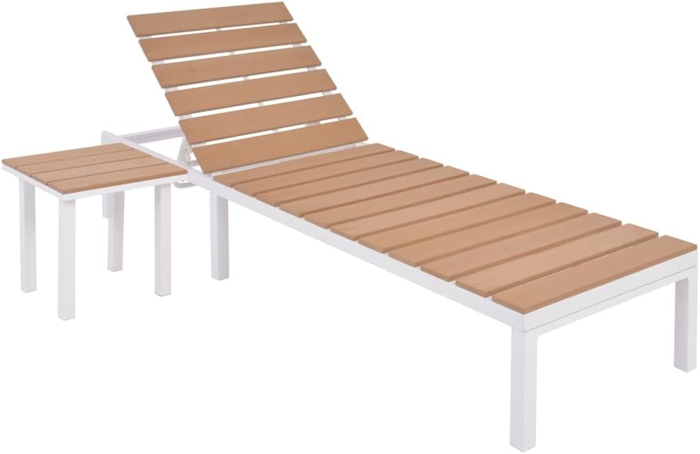 Sun Lounger Set of 2, Aluminum and WPC Outdoor Chaise Lounge with Adjustable Backrest, Modern Reclining Chair