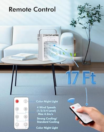 Portable Air Conditioners, Air Cooler Evaporative Personal Mini AC with Remoter, 4 Wind Speed, 2-4-6H Timer, 2 Modes
