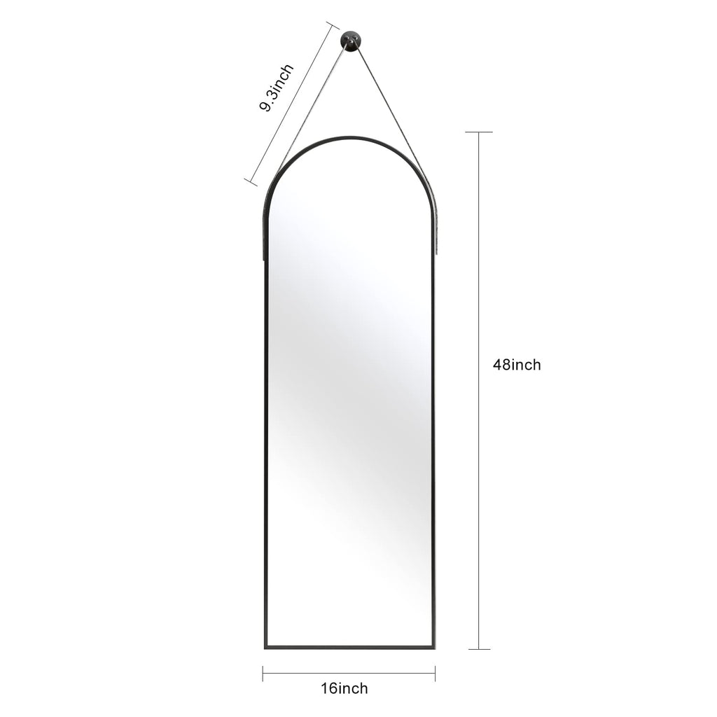 48" x 16" Arched Full Length Mirror Wall Mounted Hanging Mirror Black