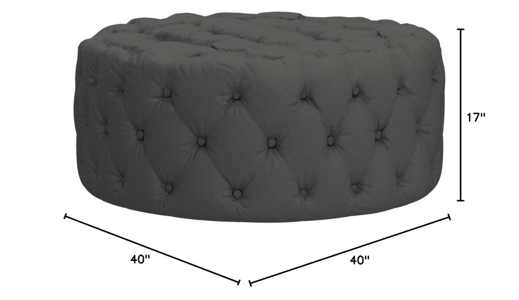 Sherlyn 40" Tufted Round Ottoman/Footstool, Gray, Modern Glam Accent Chair Alternative and Coffee Table Stool (Velvet)