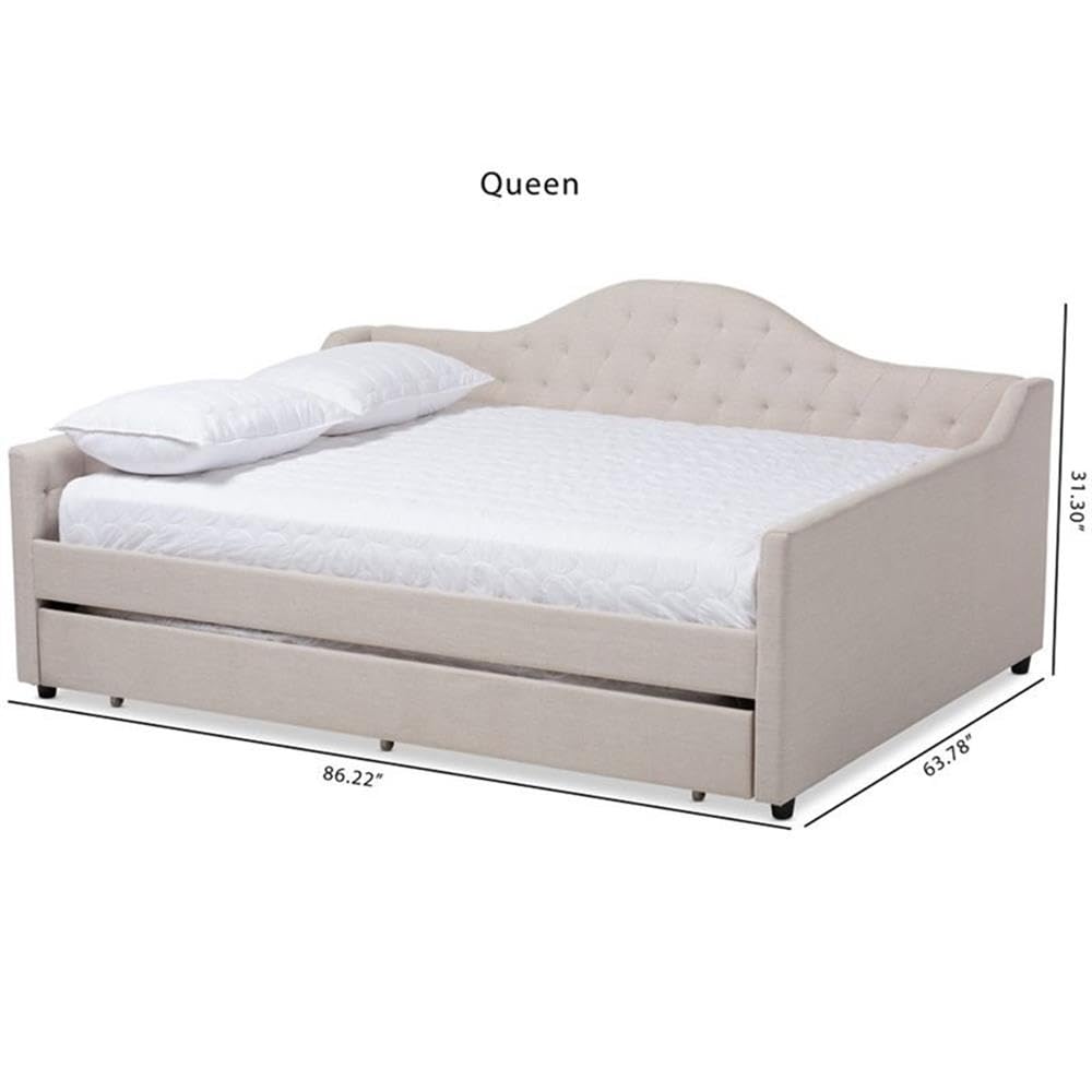 Eliza Tufted Queen Daybed with Trundle in Light Beige