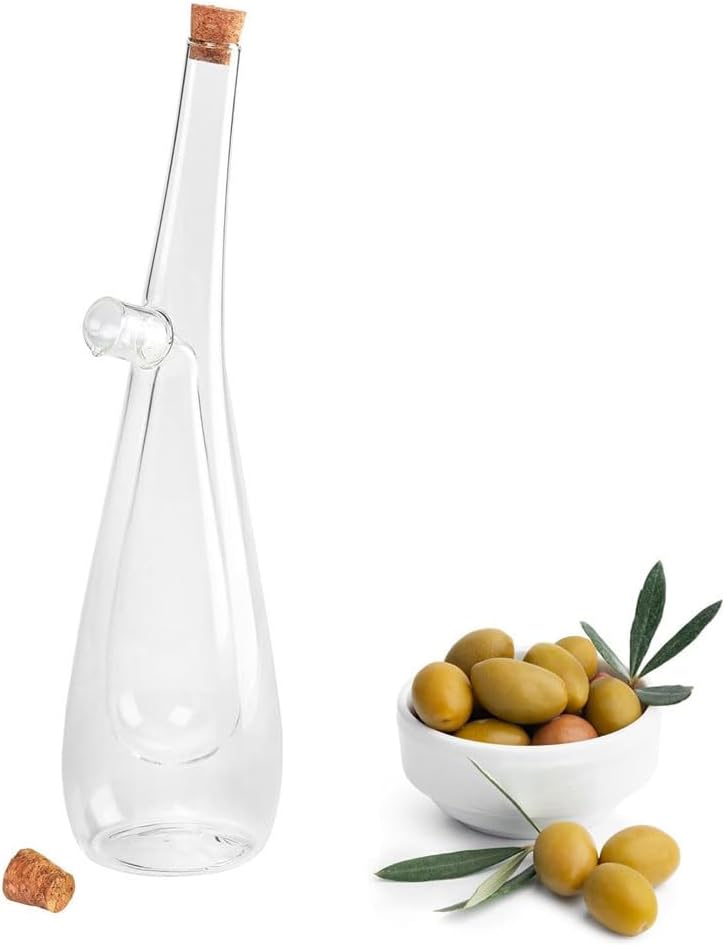 Oil and Vinegar Dispenser Set, 2 in 1 Olive Oil and Vinegar Cruet Dispenser Bottle with Cork Stoppers, Transparent