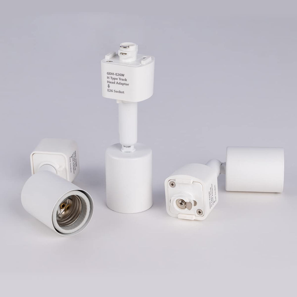 H Type Track Lighting Head to E26 Medium Screw Base Adapter Light Direction Adjustable Pack of 12 (White)