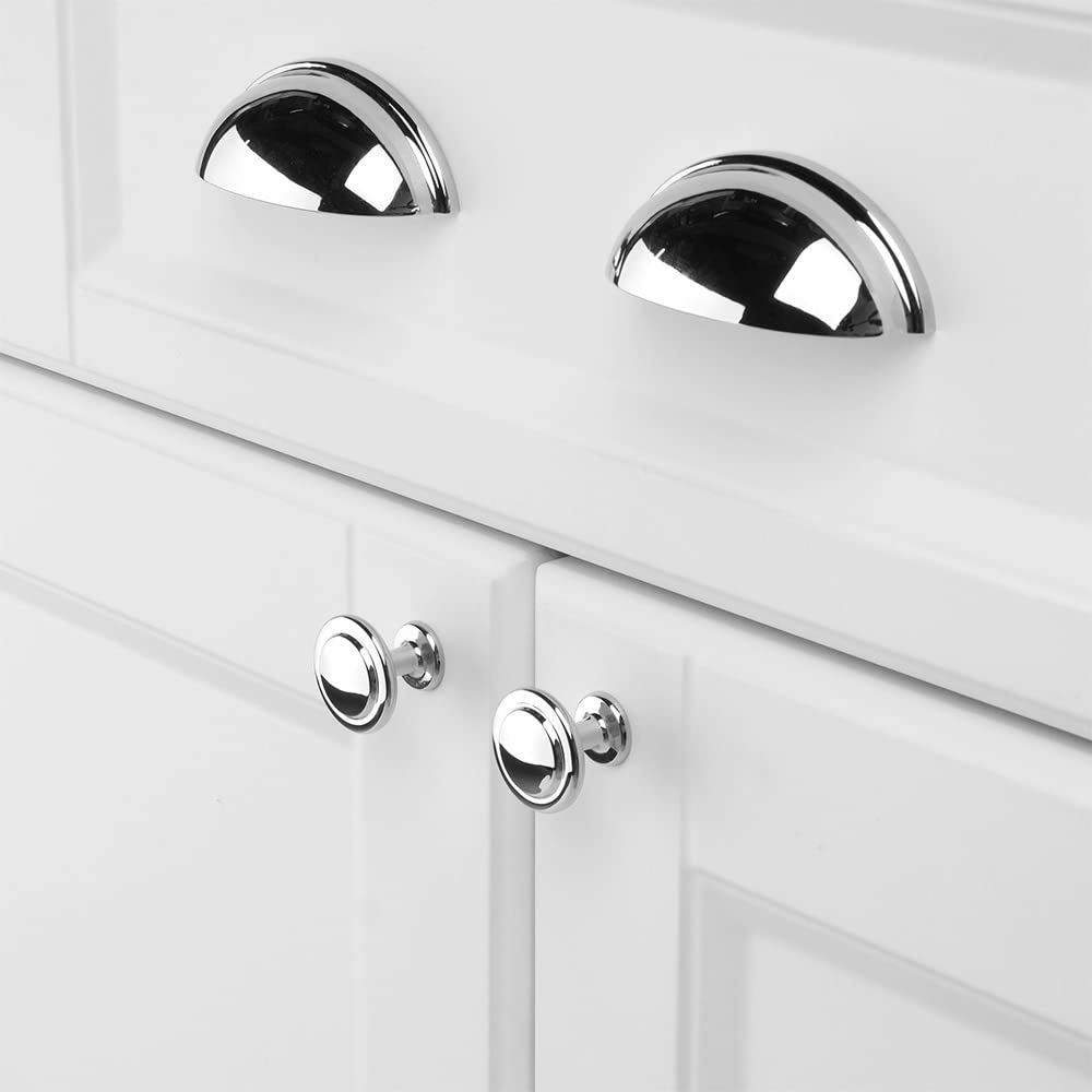 10 Pack Polished Chrome Cabinet Knobs Pull Round Single Hole 1960