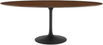 Inspired Tulip Style Oval Pedestal Dining Table — Black Base / Walnut Top, 78″ Oval