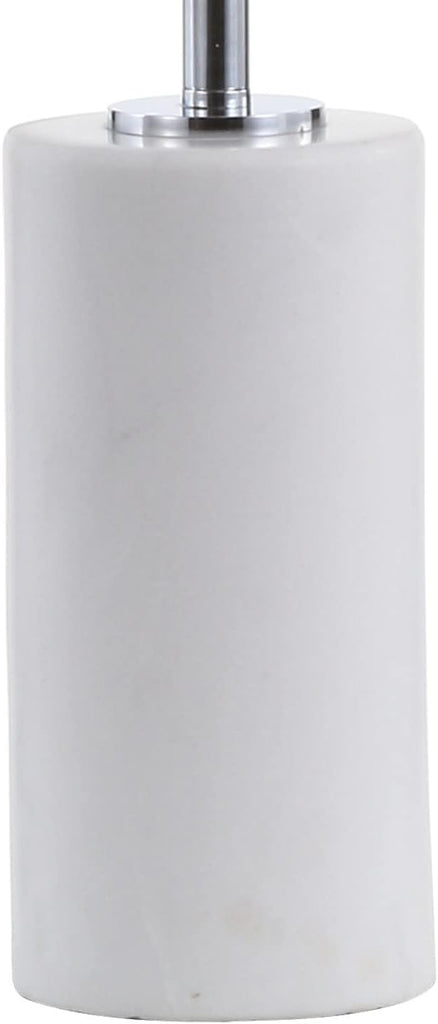 25.5" White Marble and Chrome Modern LED Table Lamp, Minimalist Iron Bedside Lamp Bedroom, White Linen Drum Shade