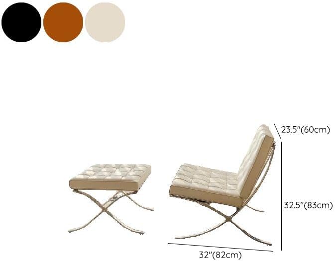 Inspired Barcelona Style Leather Lounge Chair and Ottoman — Brown Oiled Leather, Compact Seat (23.5″L)