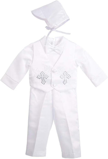 Baby Boys Christening Suit White Baptism Outfits with Bonnet