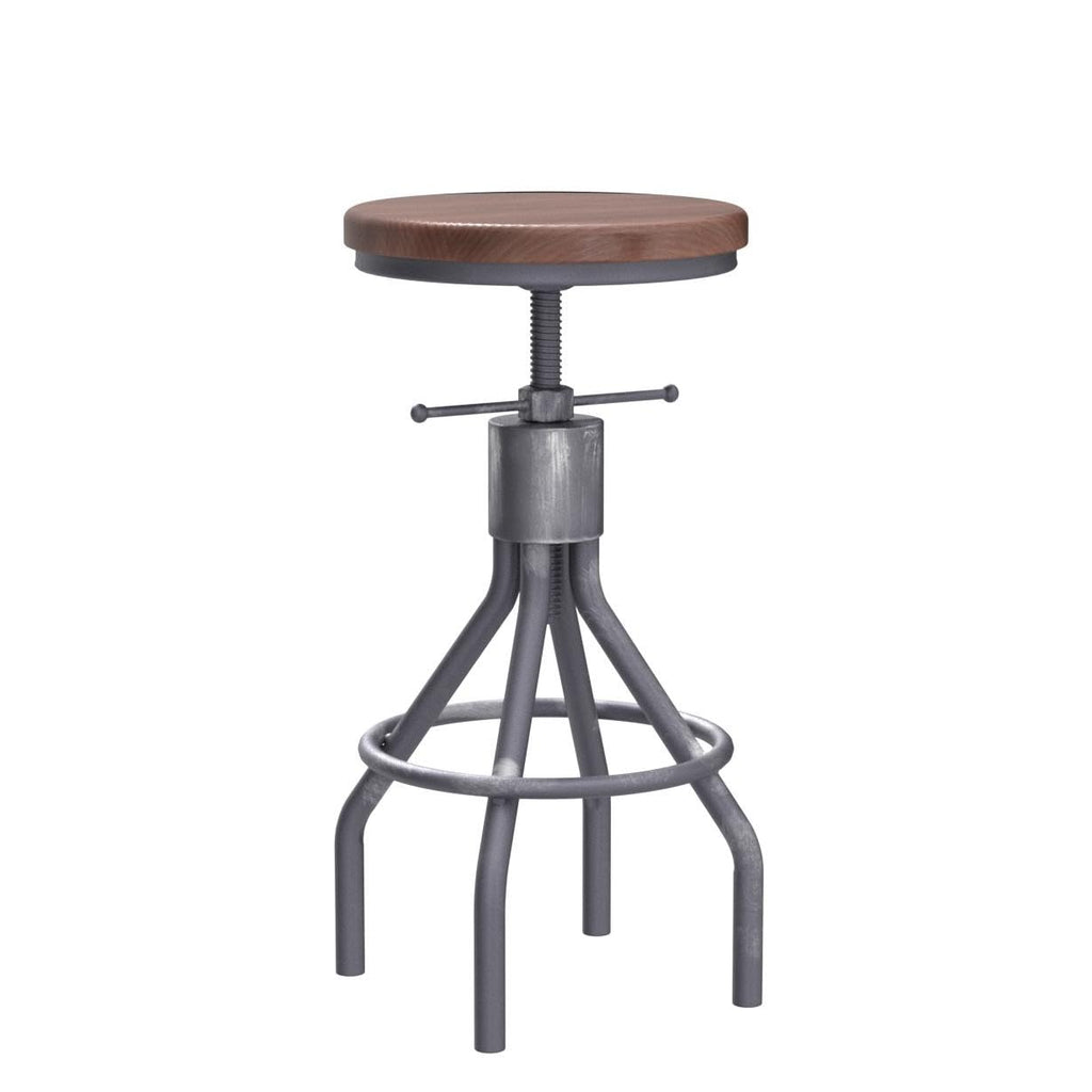 Set 2 Industrial Bar Stool-Vintage Adjustable Round Wood Metal Swivel Stools-23-30 Inch Tall Counter Bar Height