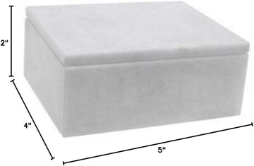 Decorative White Marble Box, Stone Box with Lid - Rectangular, 5 Inch
