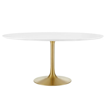 Lippa 60" Mid-Century Modern Dining Table with Round White Top and Pedestal Base in Gold White
