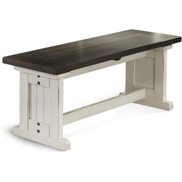 Carriage House Farmhouse Wood Side Bench in Off White Dark Brown (European Cottage)