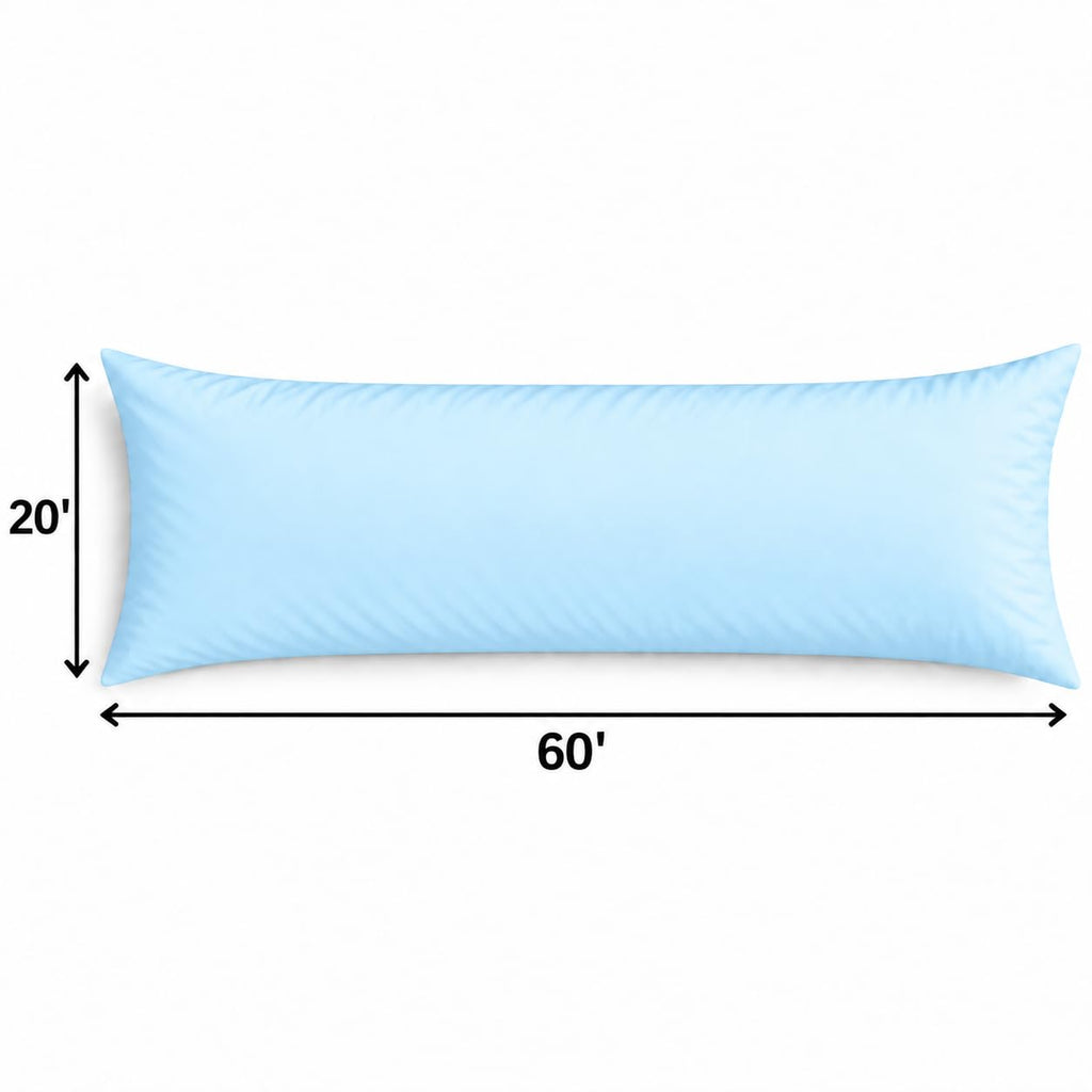 Body Pillowcase 20x60 Inch, Light Blue, 100% Egyptian Cotton, 600 Thread Count, Zipper Closure, Soft & Breathable