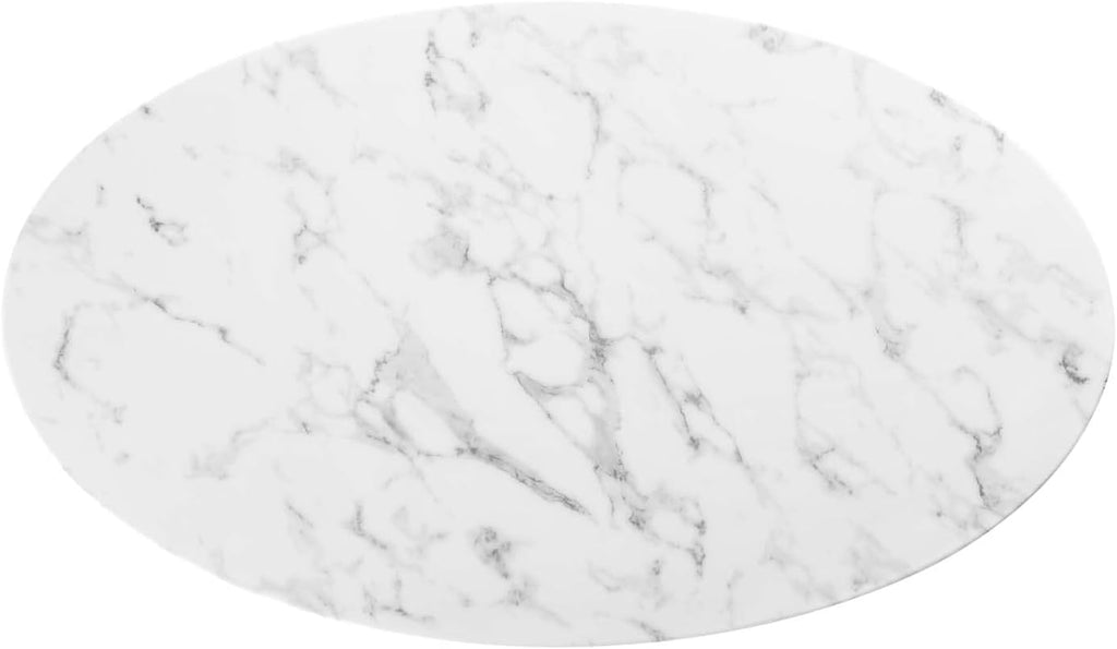 Inspired Tulip Style Oval Pedestal Dining Table — White Base / Marble Top, 48″ Oval