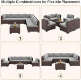 7-Piece PE Rattan Outdoor Patio Furniture Set | Grey for Backyard, Garden & Porch