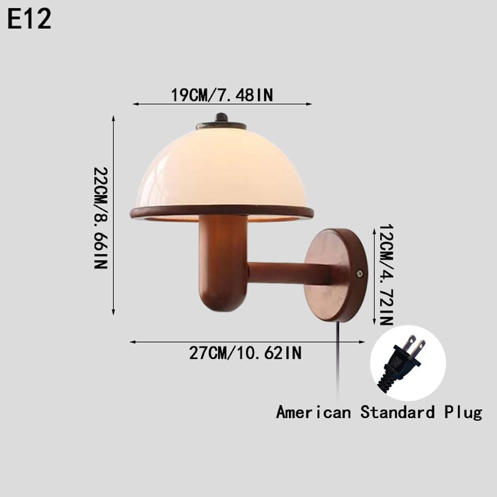 Renter Friendly Plug in Modern Wall Sconce Mid Century with White Milk Shade Rustic Wood Wall Mount Light Hardwired