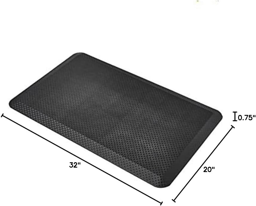 3/4" Rectangular Durable Anti-Fatigue Supportive Comfort Standing Mat, 32" x 20", Black