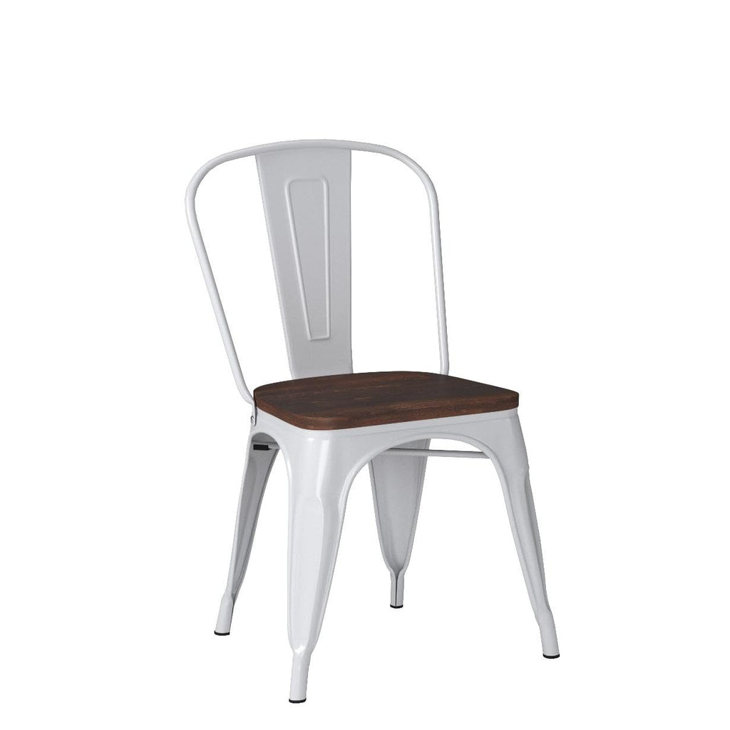 Stackable Metal Dining Chairs Set of 4 with Wood Seat and High Back