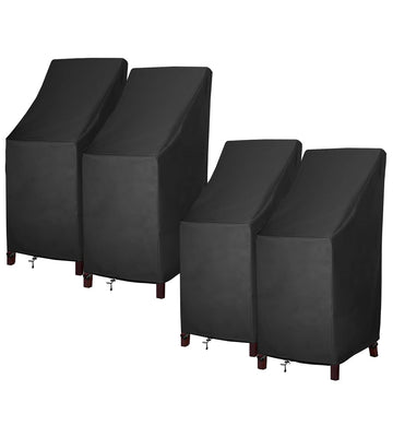 High Back Outdoor Chair Covers Waterproof, 600D Heavy Duty Lawn Outside Barstool Chair Covers, Fits for 4-6 Stackable