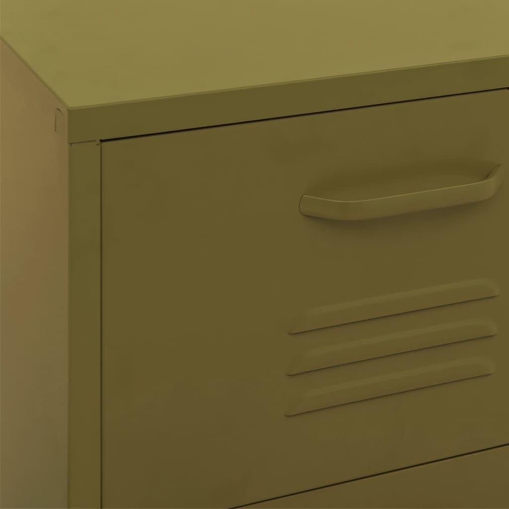 Olive Green Storage Cabinet, 3Drawer Steel Organizer , Metal Accent Chest with Adjustable Feet and Ball-Bearing