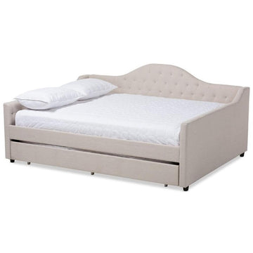 Eliza Tufted Queen Daybed with Trundle in Light Beige