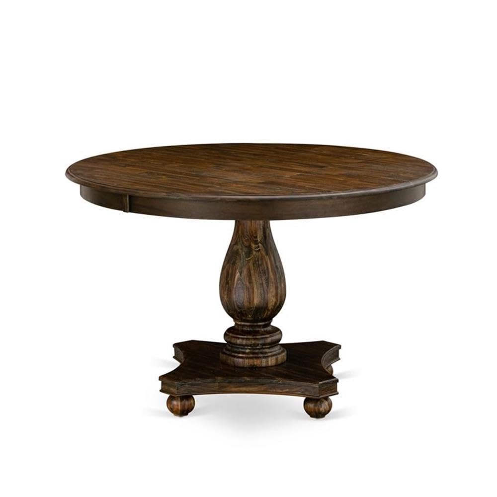 Ferris Dining Table - a Round Wooden Table Top with Pedestal Base, 48x48 Inch, Distressed Jacobean
