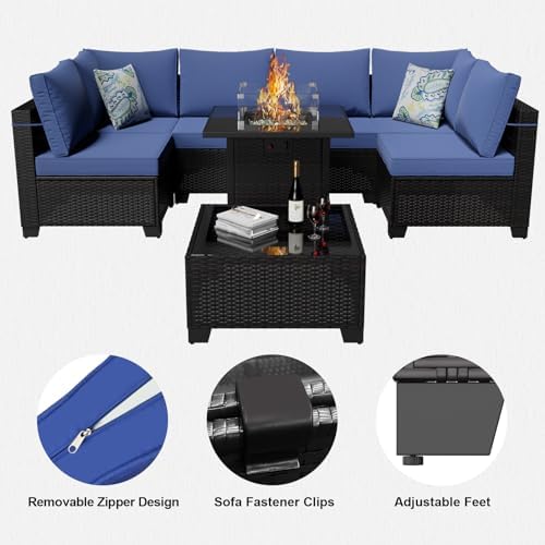 8-Piece Wicker Outdoor Patio Furniture Set - Fire Pit | Brown for Backyard, Garden & Porch