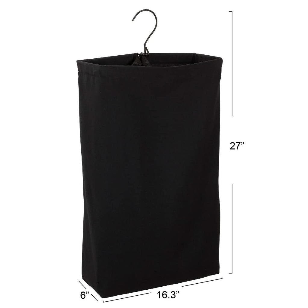 Door Hanging Laundry Bag in Washable Canvas with Loop Handle, Black