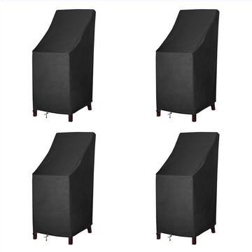 High Back, Stackable Outdoor Chair Covers, 600D Oxford Waterproof Heavy Duty Tall Barstool Covers, Storage Bag