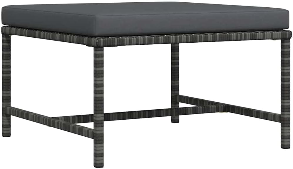 Sectional Patio Footrest with Cushion Gray, PE Rattan Ottoman with Powder-Coated Steel Frame, Outdoor Footstool for