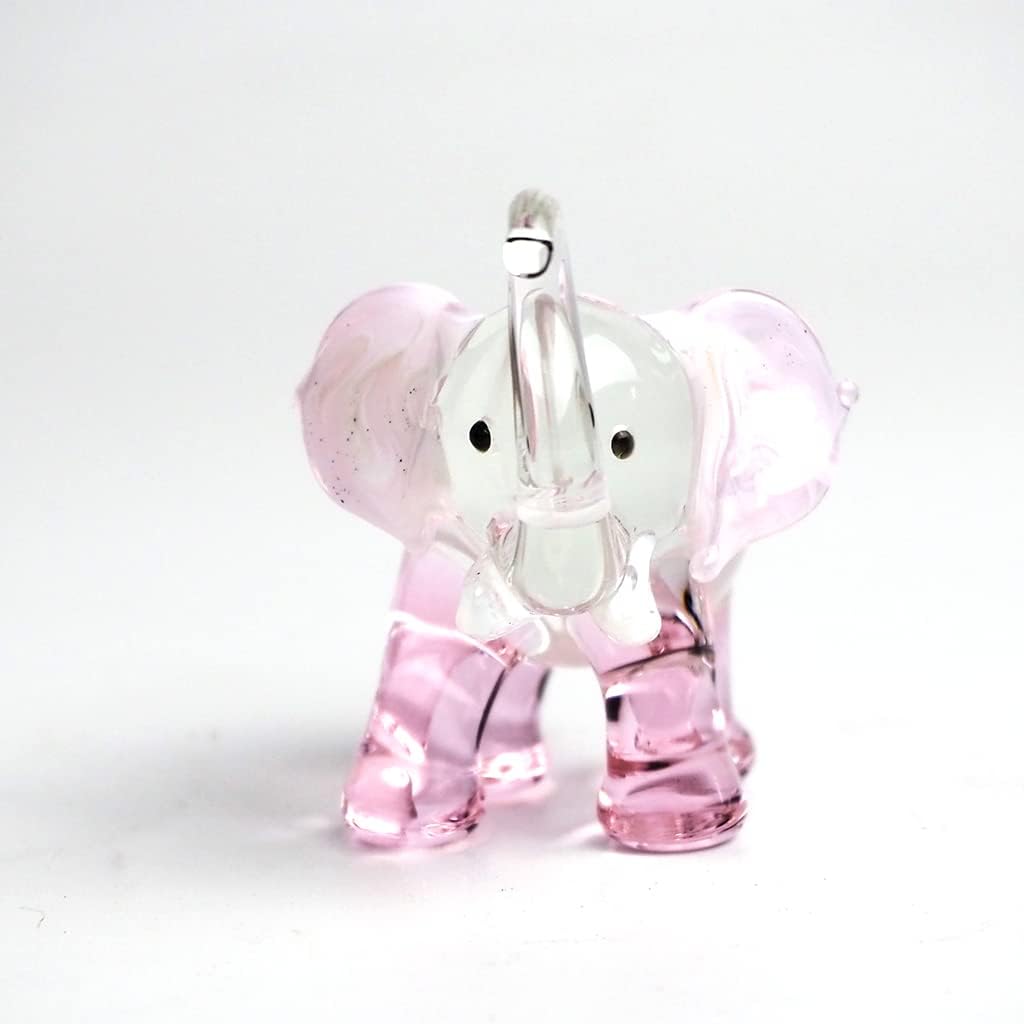 Lucky Elephant Figurines Pink Hand Blown Art Glass Collectible Animal Ornament Gift Decor, 1.5 x 2.5 x 1.8 inches