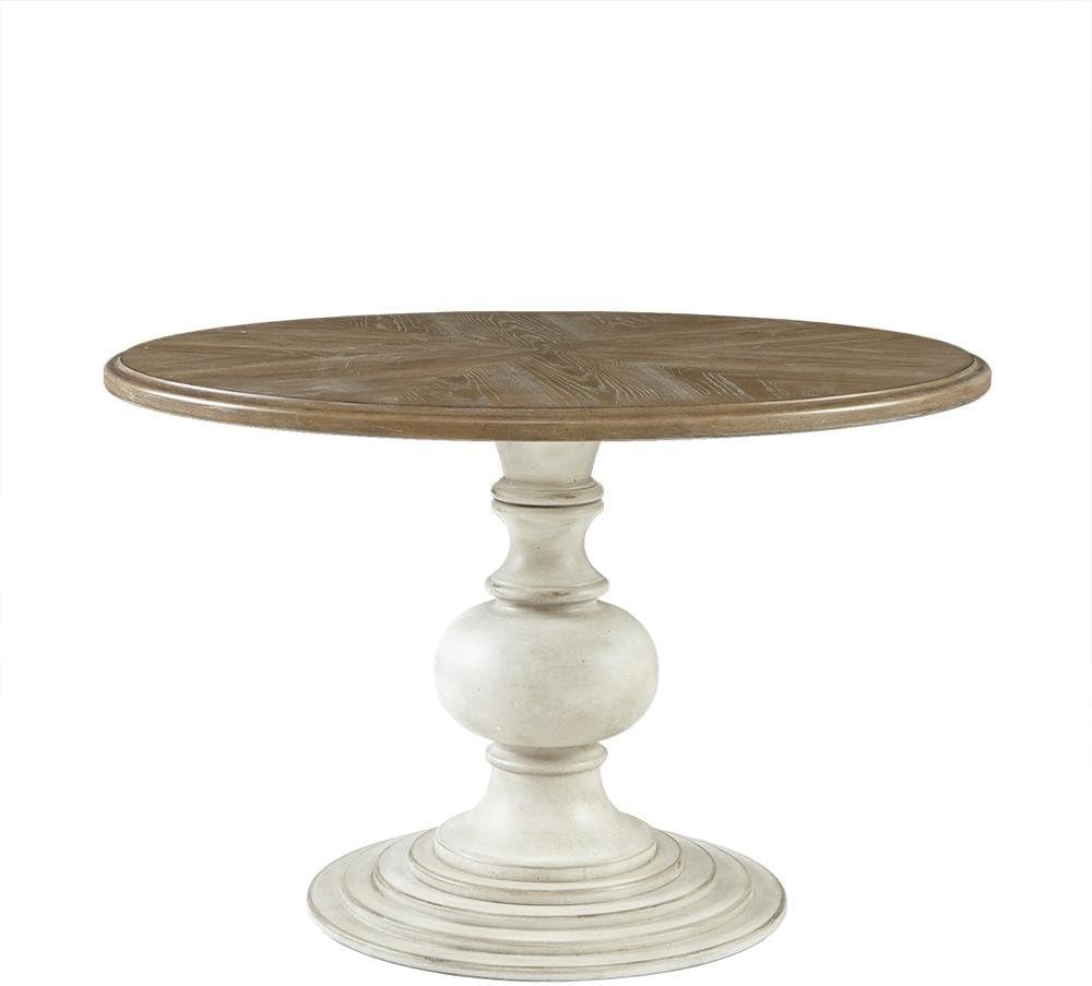 Brown Round Pedestal Dining Table with Wood Veneer and MDF Top, Ideal for Dining Room, Rustic or Modern Indoor Dining