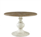 Brown Round Pedestal Dining Table with Wood Veneer and MDF Top, Ideal for Dining Room, Rustic or Modern Indoor Dining