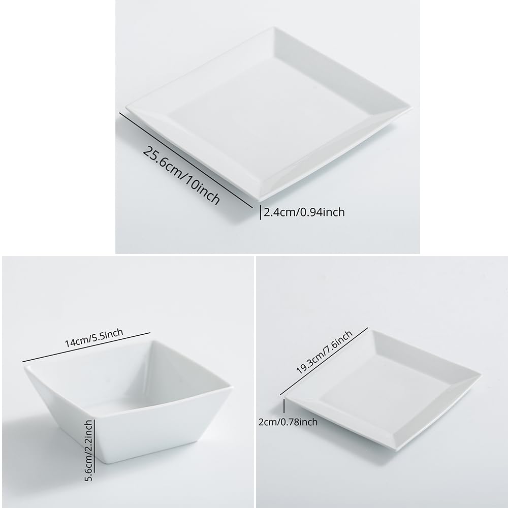 12-Piece Ceramic Kitchen Dinnerware Set, Service for 4, Porcelain Dishes Dinner Set, Square Dinnerware Sets with