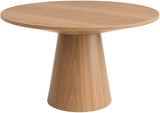 Brown Round Dining Table 59 Inches, Natural Finish with Tapered Pedestal Base, Solid Rubberwood Mindi Veneer, Seats