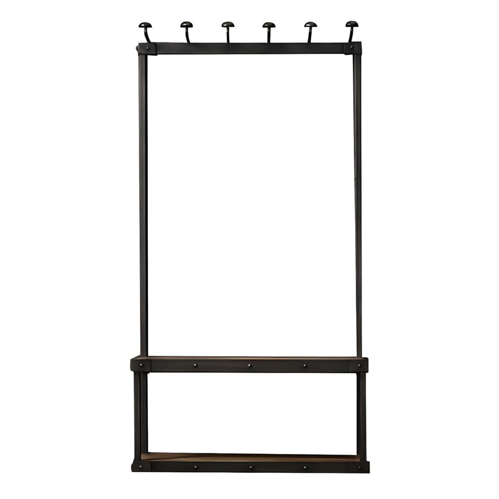 Industrial Coat Rack Shoe Bench with 7 Hooks Farmhouse Entryway Bench with Coat Rack Hallway Bench with Storage Shelf