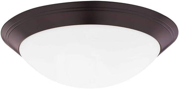 16 Inch Bronze Flush Mount Ceiling Light with White Opal Shade, 3-Light Transitional Fixture